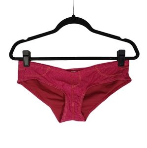NEW ARIZONA Burgundy Pink Faux Denim Bikini Bottoms Small
